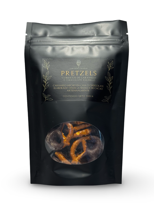 Pretzels Cubiertos de Chocolate Blanco o Amargo | Corazón Amargo